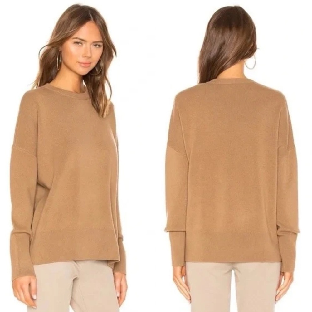THEORY Karenia Cashmere Crewneck Sweater Tan Camel / Caramel L